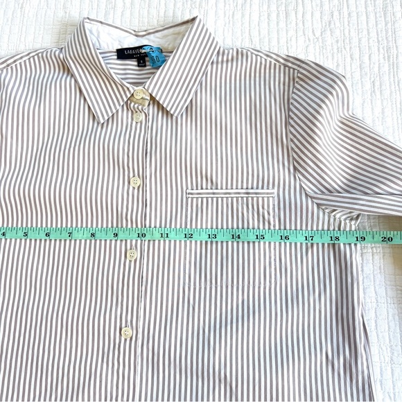 Lafayette 148 Classic Tan & White Striped Poplin Button-Up Shirt Size Small - Picture 9 of 11